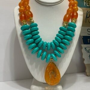 Vibrant Orange and Turquoise Necklace